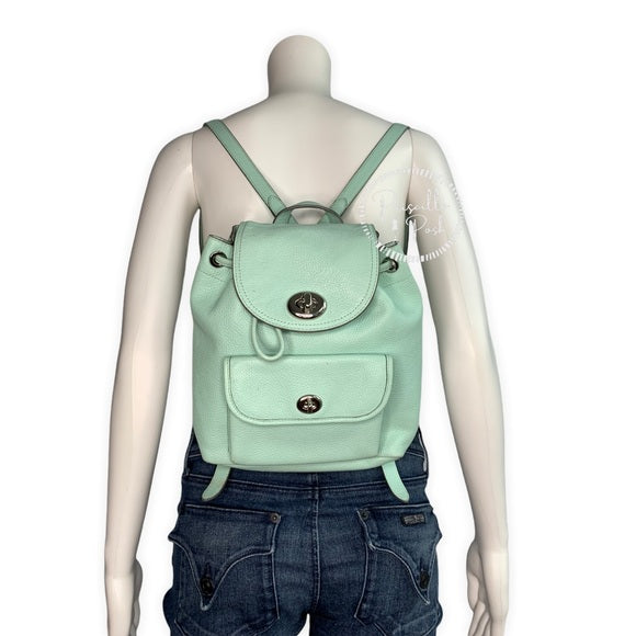 Coach Leather Rucksack Backpack Mint Green Seafoam