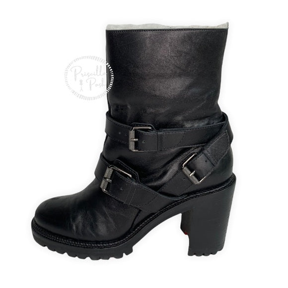 Christian Louboutin Black Leather Shearling Lined Boots