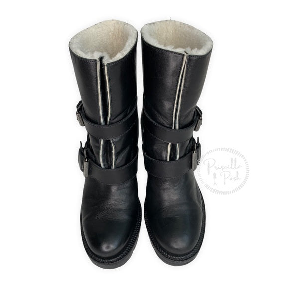 Christian Louboutin Black Leather Shearling Lined Boots