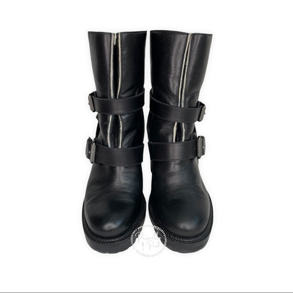Christian Louboutin Black Leather Shearling Lined Boots