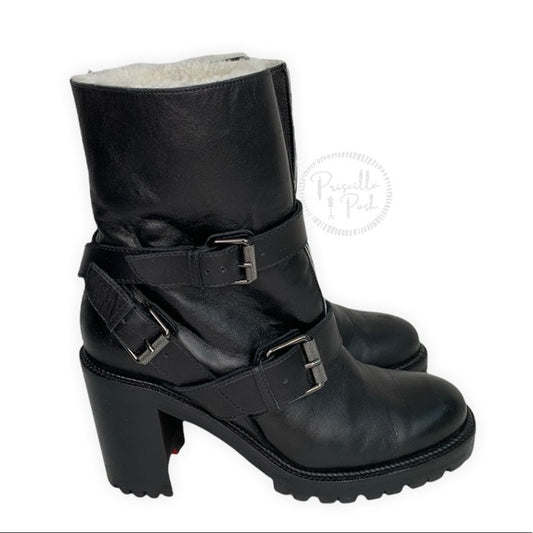 Christian Louboutin Black Leather Shearling Lined Boots