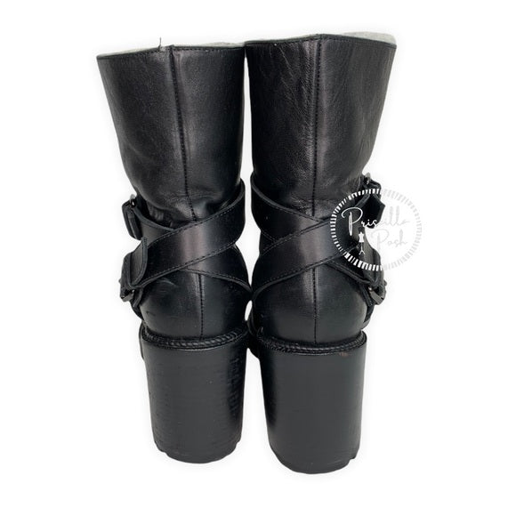 Christian Louboutin Black Leather Shearling Lined Boots