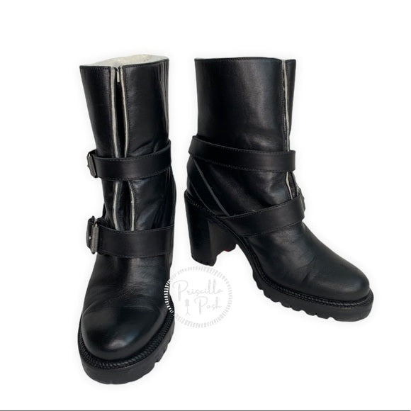 Christian Louboutin Black Leather Shearling Lined Boots
