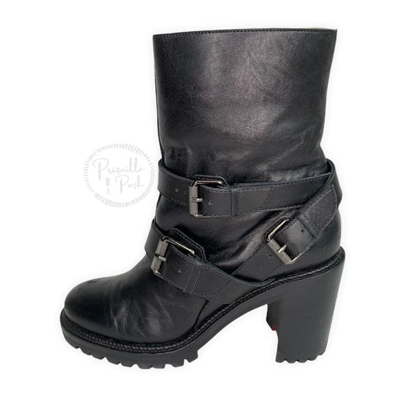 Christian Louboutin Black Leather Shearling Lined Boots