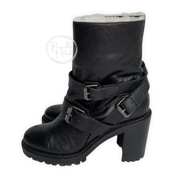 Christian Louboutin Black Leather Shearling Lined Boots