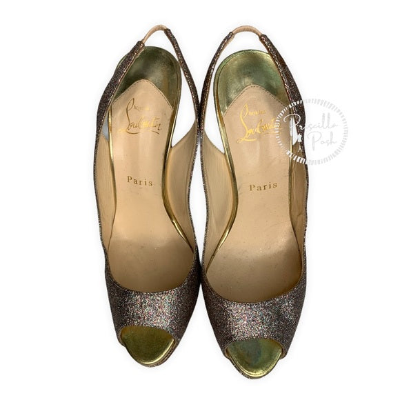 Christian Louboutin Glitter Peep Toe Platform Lady Peep