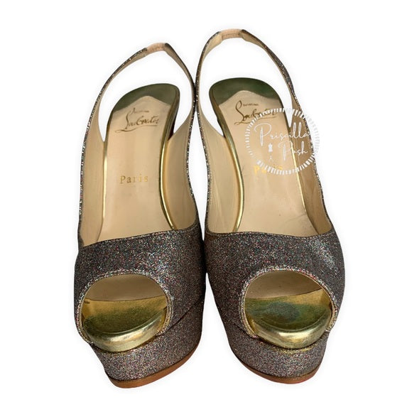 Christian Louboutin Glitter Peep Toe Platform Lady Peep