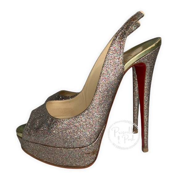 Christian Louboutin Glitter Peep Toe Platform Lady Peep