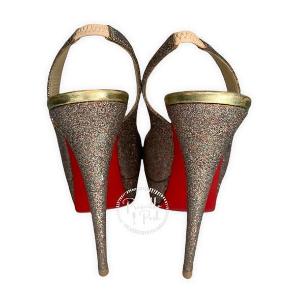 Christian Louboutin Glitter Peep Toe Platform Lady Peep