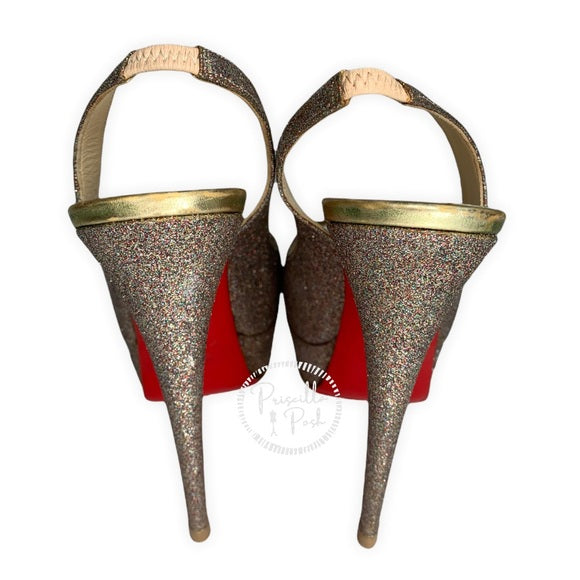 Christian Louboutin Glitter Peep Toe Platform Lady Peep