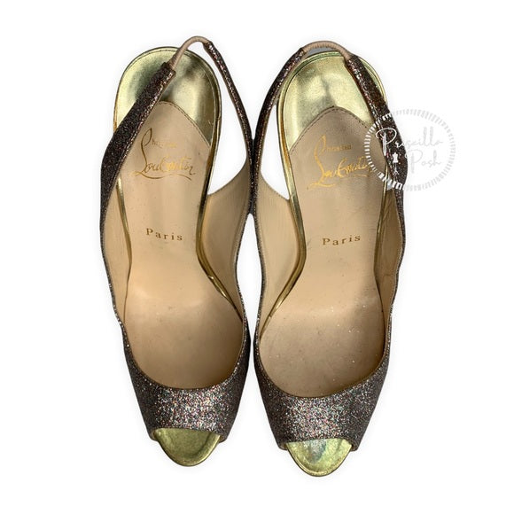 Christian Louboutin Glitter Peep Toe Platform Lady Peep