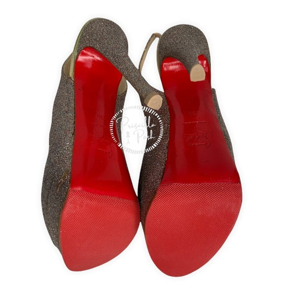 Christian Louboutin Glitter Peep Toe Platform Lady Peep