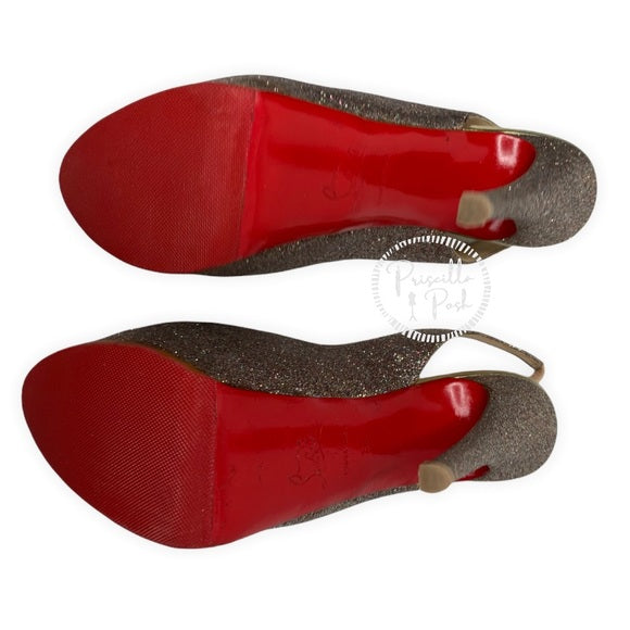 Christian Louboutin Glitter Peep Toe Platform Lady Peep
