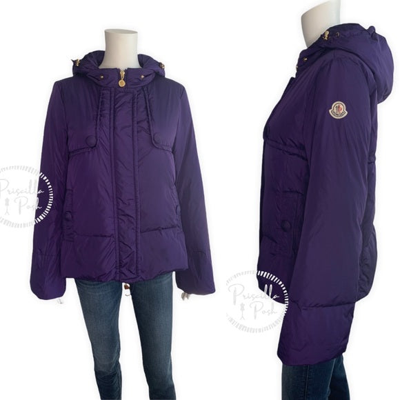 Moncler 'Amaryllis' Bell Sleeve Down Jacket Purple Puffer Coat