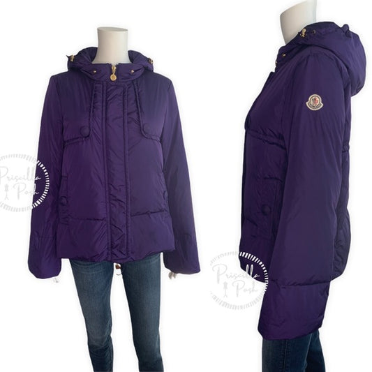 Moncler 'Amaryllis' Bell Sleeve Down Jacket Purple Puffer Coat