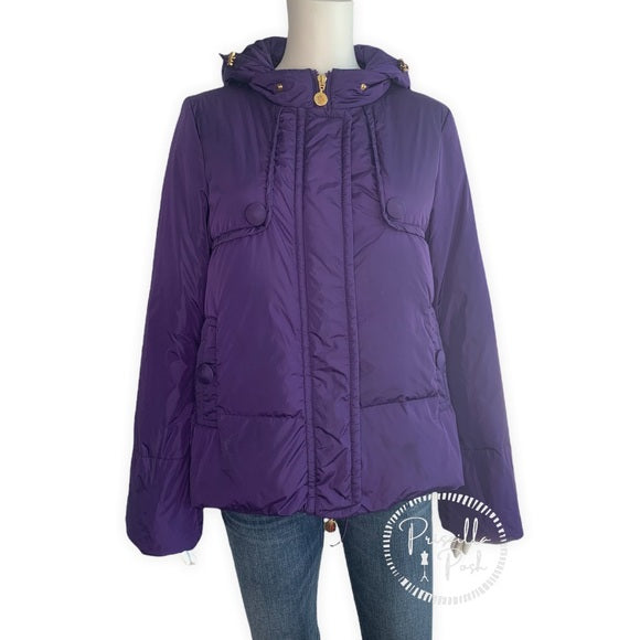 Moncler 'Amaryllis' Bell Sleeve Down Jacket Purple Puffer Coat