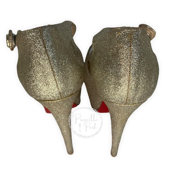 Christian Louboutin Exagona Glitter Crisscross Red Sole Pump, Gold