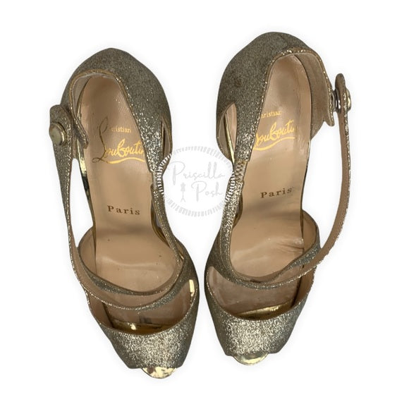 Christian Louboutin Exagona Glitter Crisscross Red Sole Pump, Gold