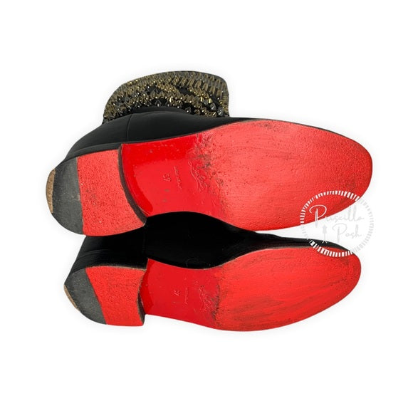 Christian Louboutin Rom Chic Spiked Leather Knee Boots Silver Gold Metallic Stud