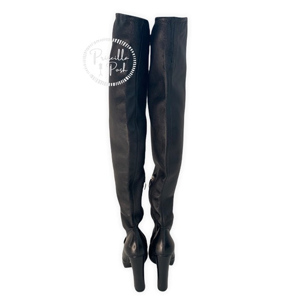 Gucci Horsebit Over The Knee Lillian Thigh High Black Leather Boots With Heel