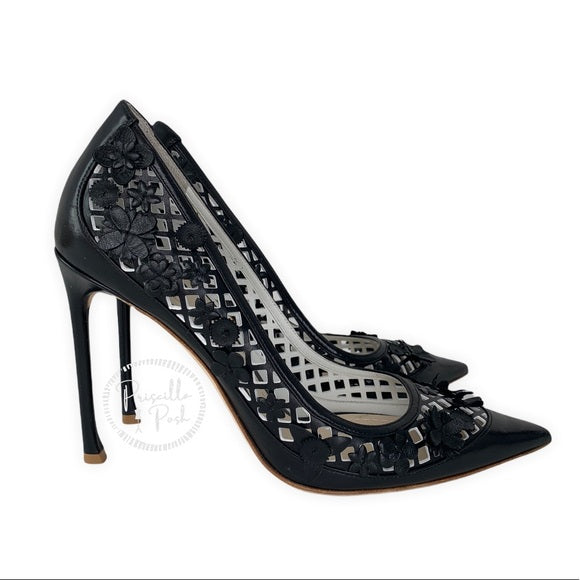 Christian Dior Black Leather Laser Cut Flore Pumps
