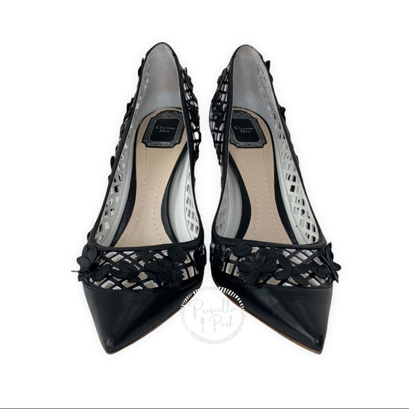 Christian Dior Black Leather Laser Cut Flore Pumps