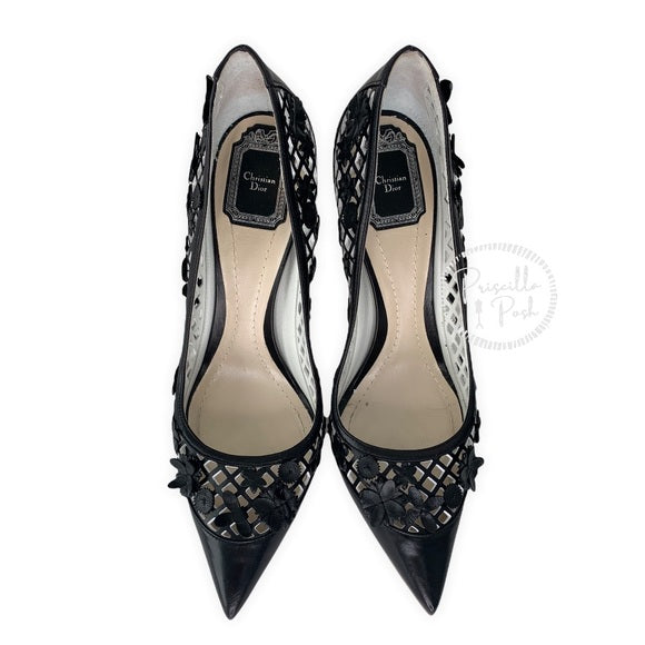 Christian Dior Black Leather Laser Cut Flore Pumps