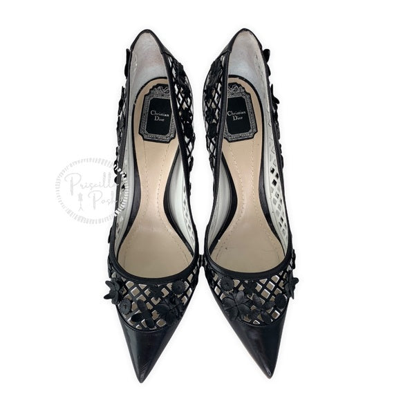 Christian Dior Black Leather Laser Cut Flore Pumps