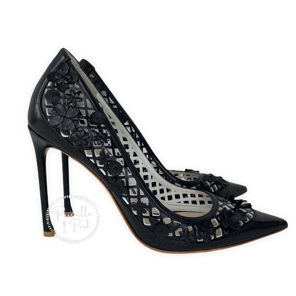 Christian Dior Black Leather Laser Cut Flore Pumps