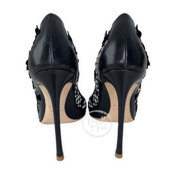Christian Dior Black Leather Laser Cut Flore Pumps