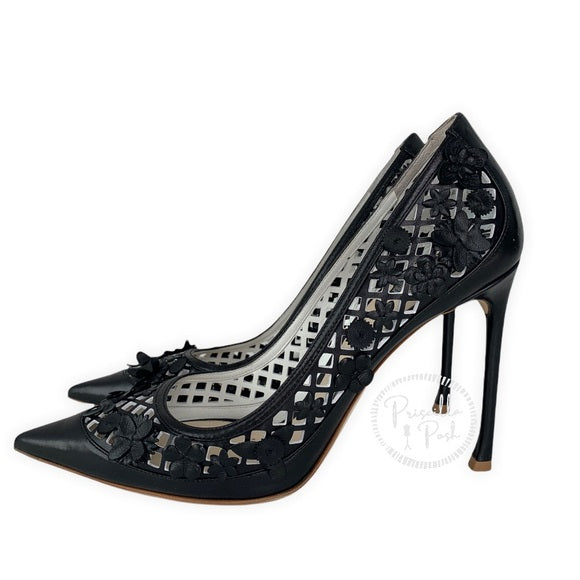 Christian Dior Black Leather Laser Cut Flore Pumps