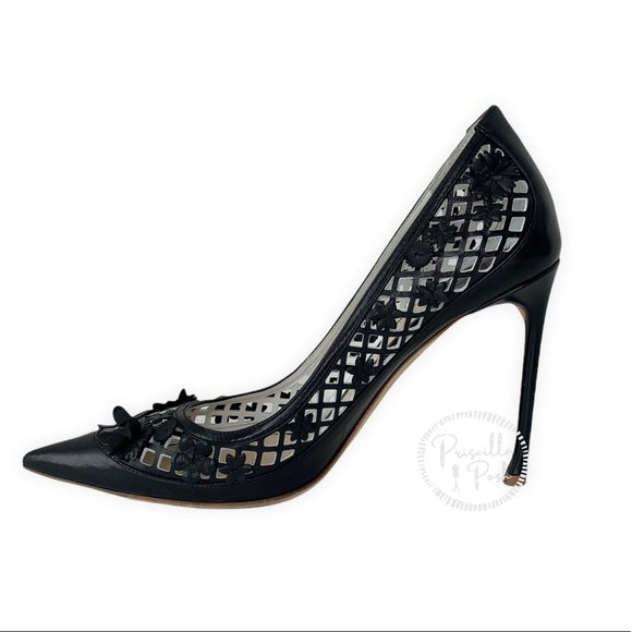 Christian Dior Black Leather Laser Cut Flore Pumps