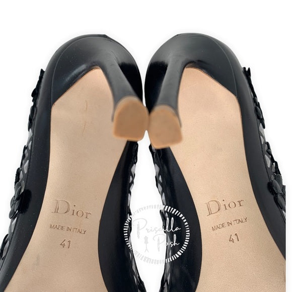 Christian Dior Black Leather Laser Cut Flore Pumps