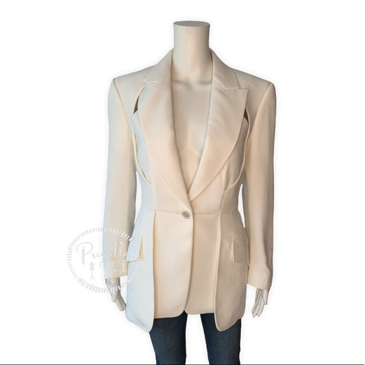 Alexander McQueen Slashed Crepe Jacket Cut out Blazer Ivory