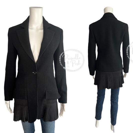 Christian Dior Womens Pleated Silk One Button Blazer Black Wool Bar Jacket 4