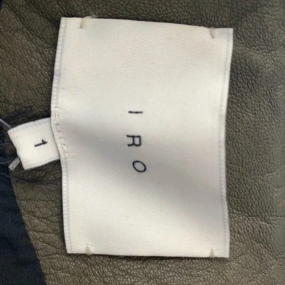 IRO Olive Green Ashville Leather Cropped Distressed Moto Jacket