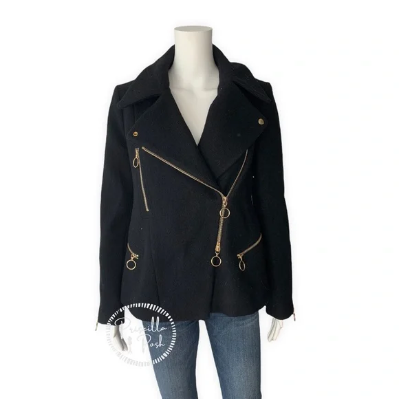 Chloé Washed Wool Melton Moto Jacket Black Jacket