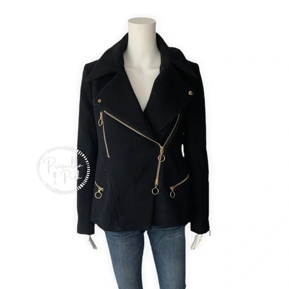 Chloé Washed Wool Melton Moto Jacket Black Jacket