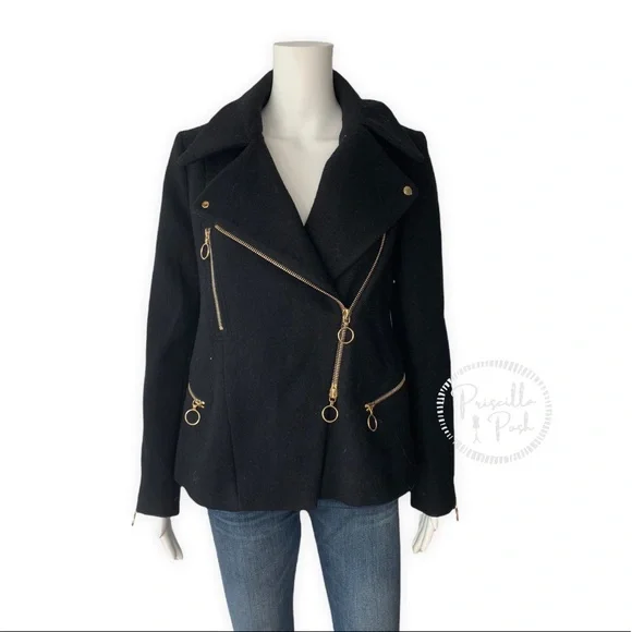 Chloé Washed Wool Melton Moto Jacket Black Jacket