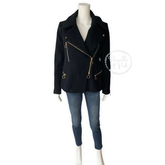 Chloé Washed Wool Melton Moto Jacket Black Jacket