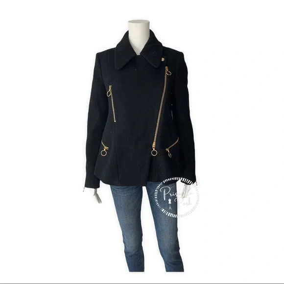 Chloé Washed Wool Melton Moto Jacket Black Jacket