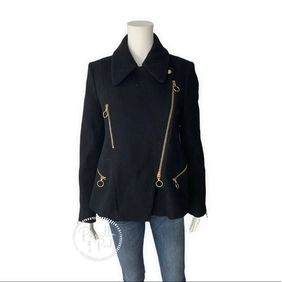 Chloé Washed Wool Melton Moto Jacket Black Jacket