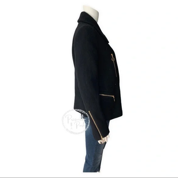 Chloé Washed Wool Melton Moto Jacket Black Jacket