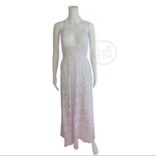 LoveShackFancy Beach Shack Lace Maxi Dress Halter Neck Backless Ombre Lace