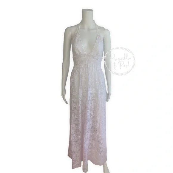 LoveShackFancy Beach Shack Lace Maxi Dress Halter Neck Backless Ombre Lace