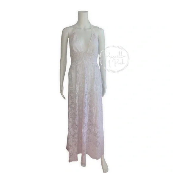 LoveShackFancy Beach Shack Lace Maxi Dress Halter Neck Backless Ombre Lace