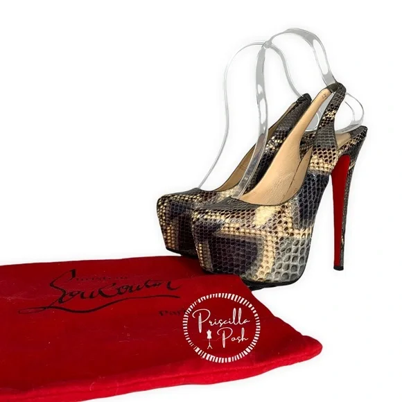 CHRISTIAN LOUBOUTIN Daf Sling 160 natural scaled python leather platform