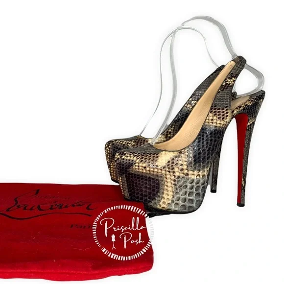 CHRISTIAN LOUBOUTIN Daf Sling 160 natural scaled python leather platform