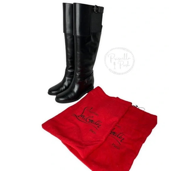 CHRISTIAN LOUBOUTIN Karlanfame Boot Black Leather Knee High Riding Boots