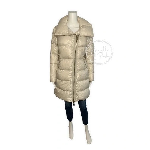 Moncler Joinville Asymmetric Zip Down Puffer Jacket Ivory White Beige